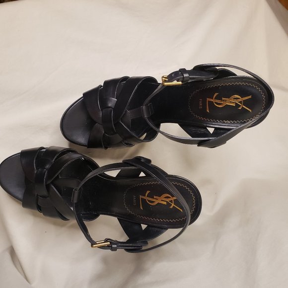 👠HOST PICK👠 SAINT LAURENT Tribute Platform Sandals in Smooth Black Leather - Picture 8 of 12